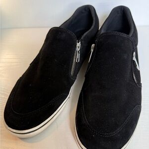 Ralph Lauren Black Suede Slip-On Loafers with Side Zips